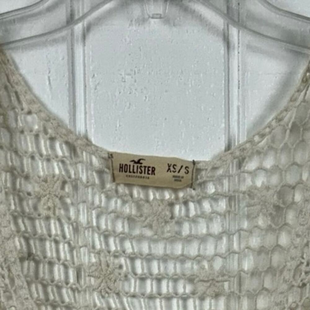 Hollister Crochet Lace Crop Tank Top Boho Festival Hippie Cream XS S - Picture 3 of 4